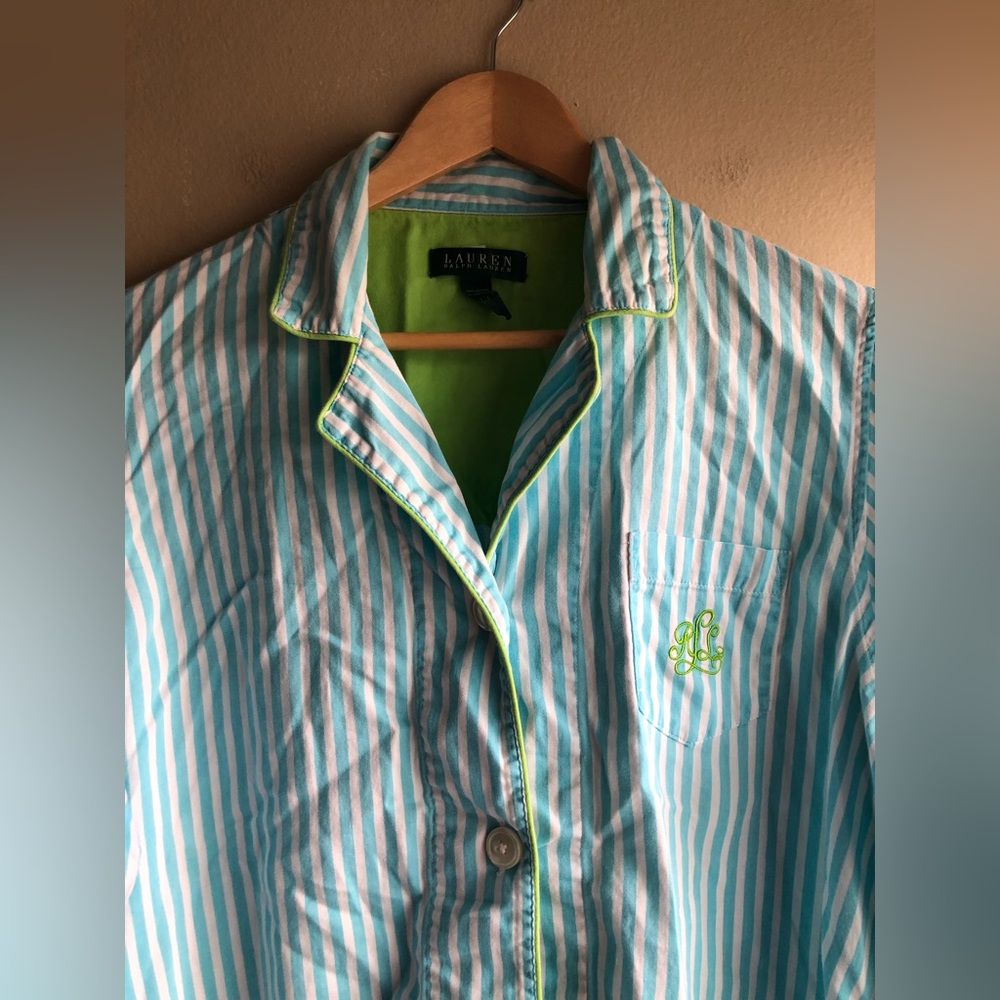 Lauren Ralph Lauren Blue Striped Button Up Women’s Shirt Size XL - Picture 2 of 10
